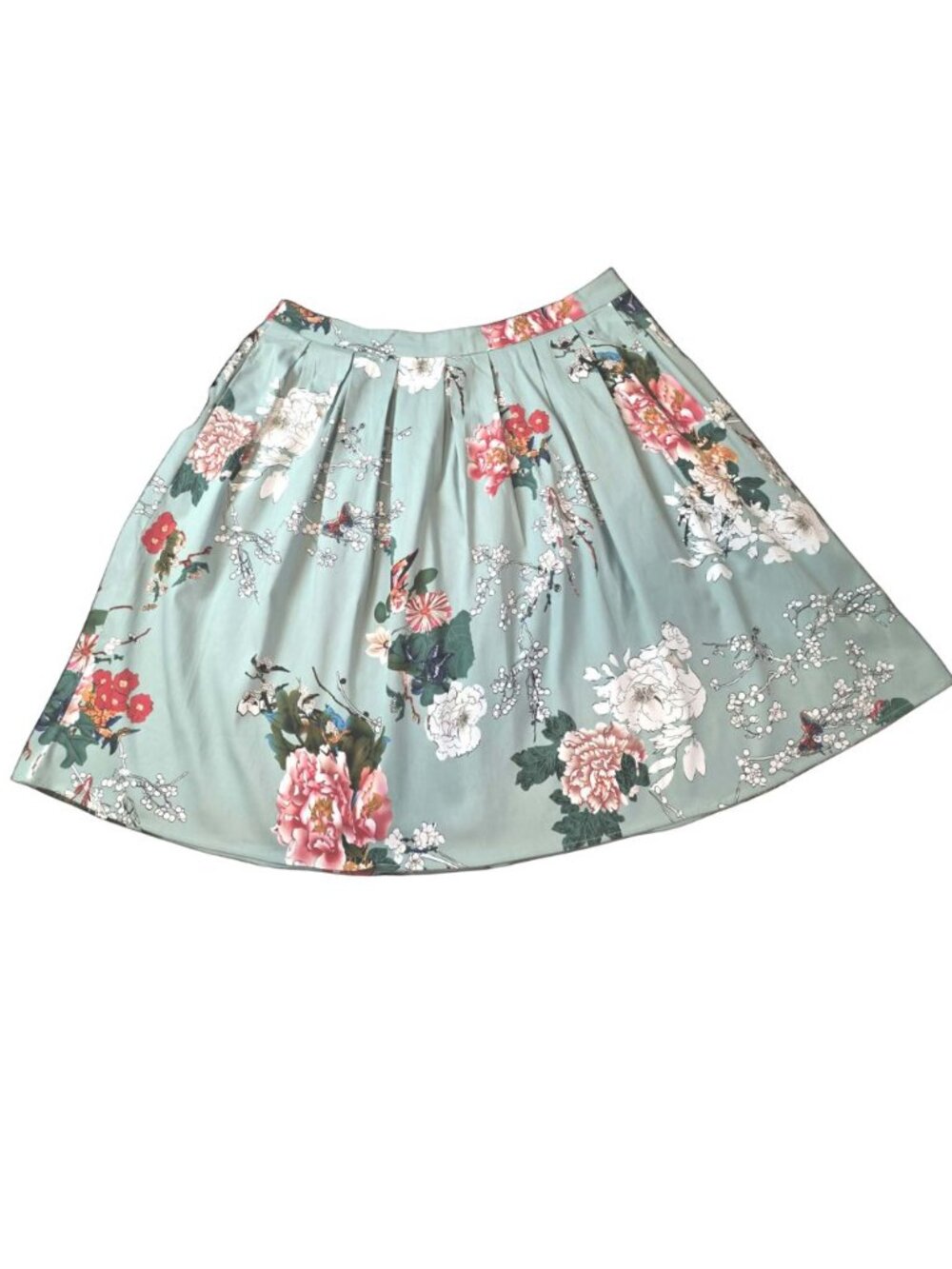 Grace Karin Skirt Women's XL Spring Summer Green Floral w/Pockets NWT